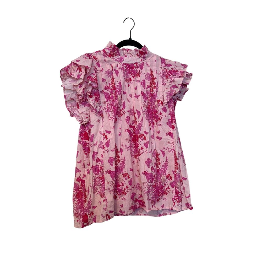 Victoria Dunn Pink 100% Cotton Floral Smocked Top Size XL